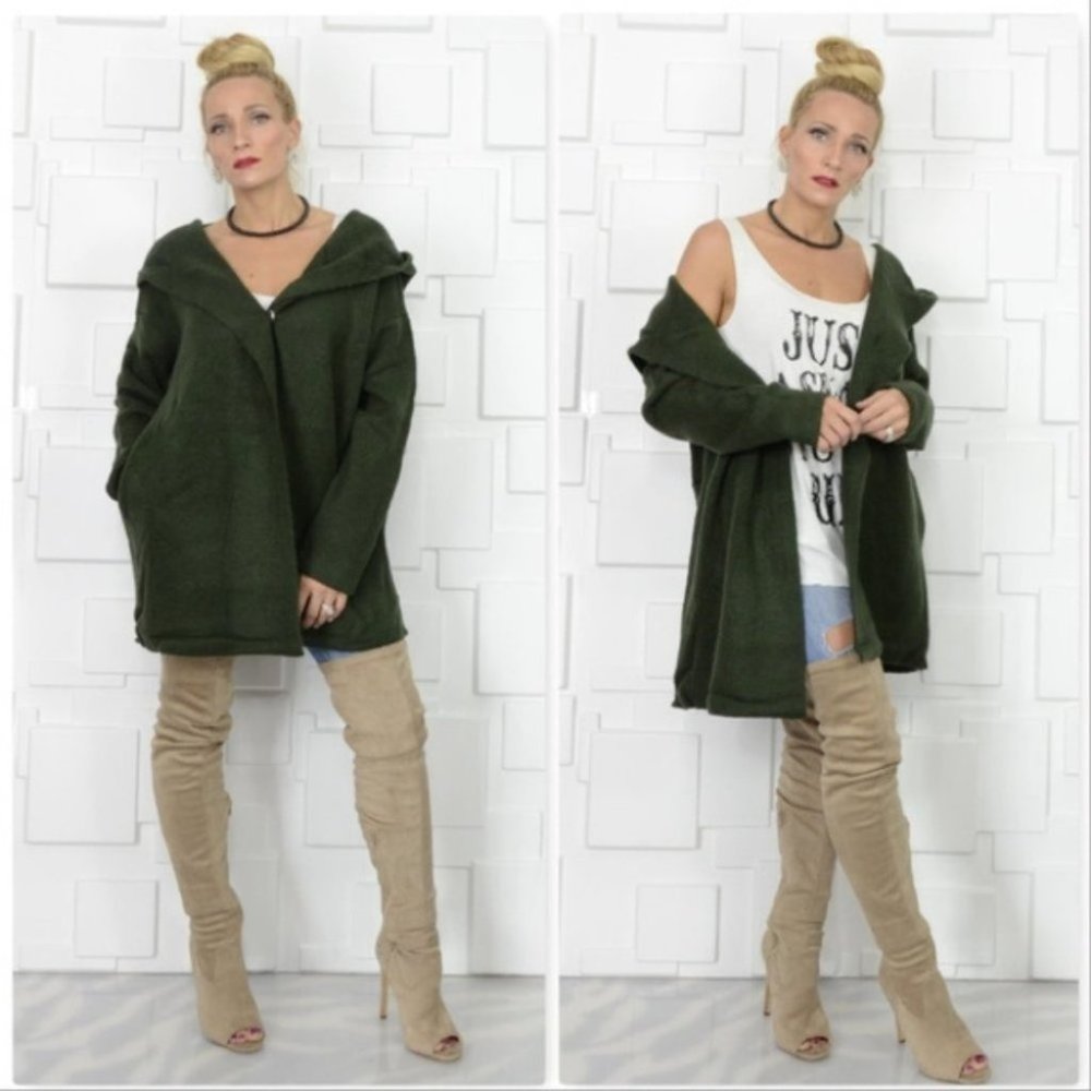MOSSY GREEN HOODED CARDIGAN - Picture 2 of 5